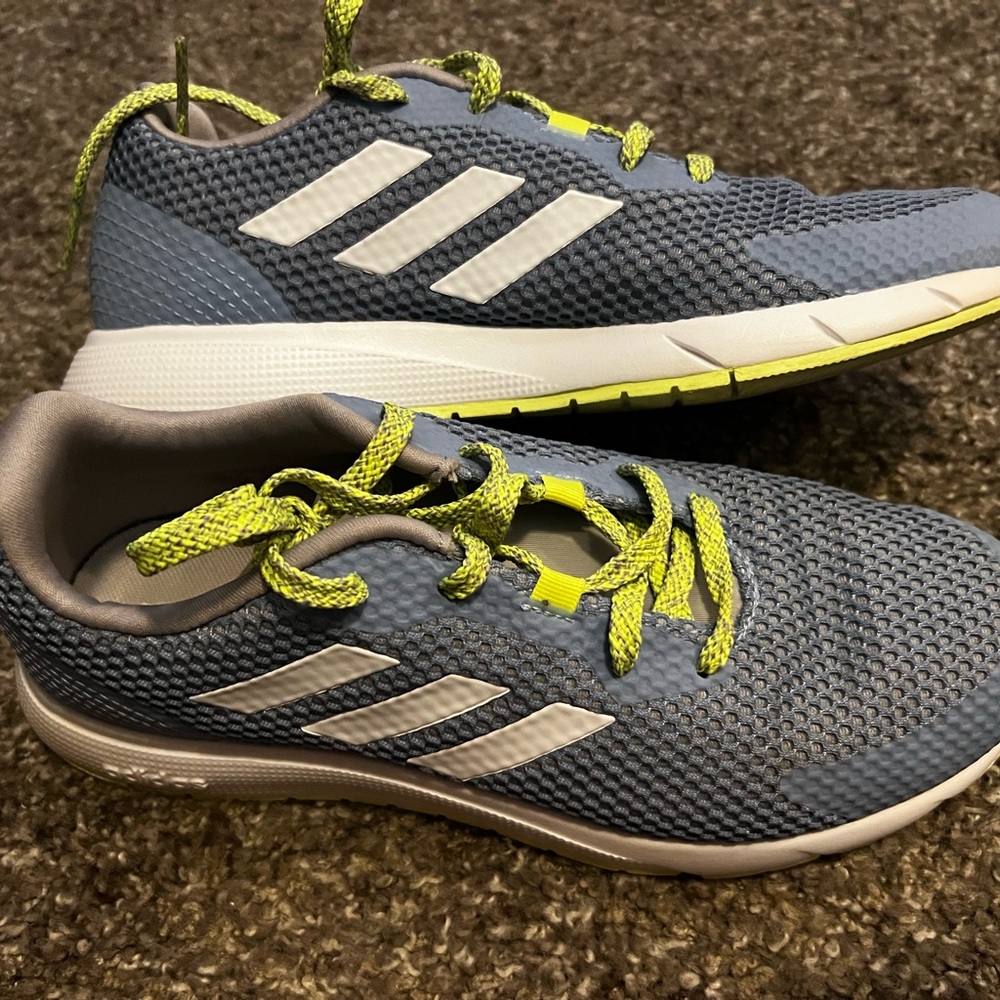 Adidas Size 7 Running Shoes. Light blue and bright yellow.